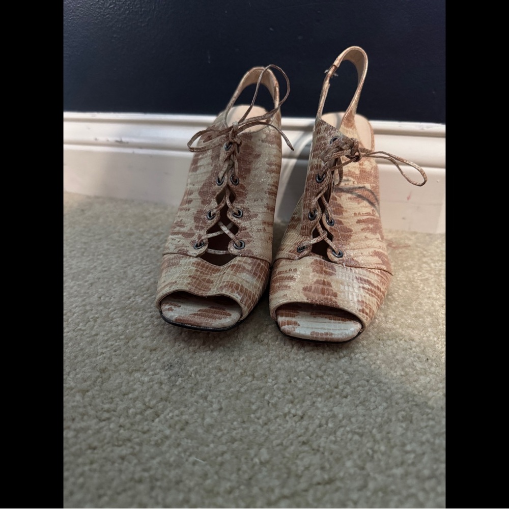 Boutique 9 Stylish Tan Peep-Toe Lace-Up Women's Wedges